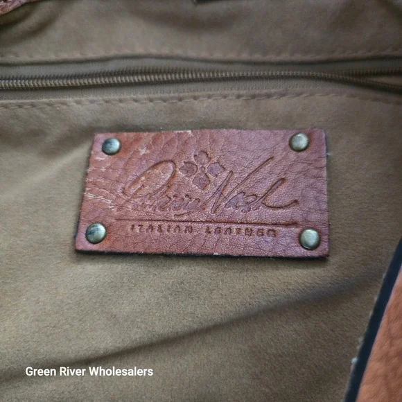 Patricia Nash Boho Woven Leather Trim Shoulder Bag Green Geometric Pattern - Picture 9 of 10